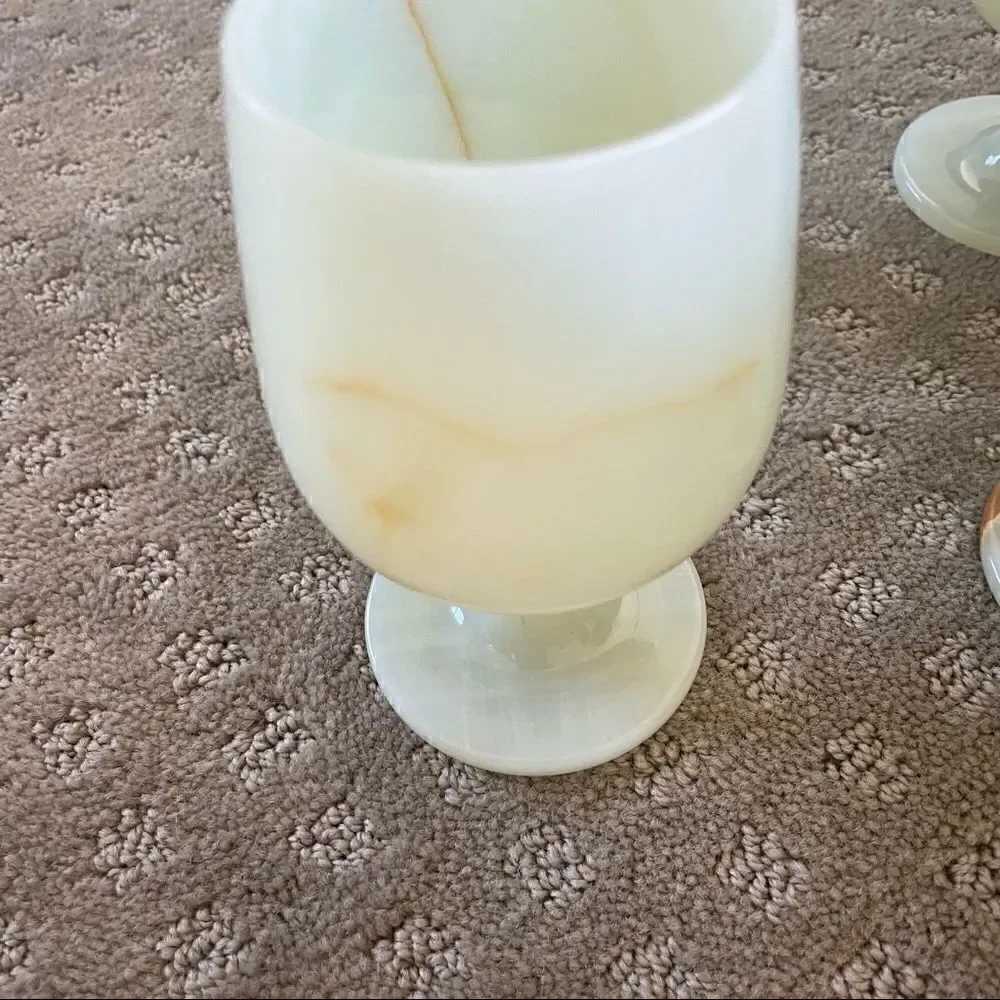 Set of 4 Vintage Green Opal Marble Wine Glasses Goblets